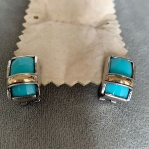 18k and silver earrings with turquoise gemstone